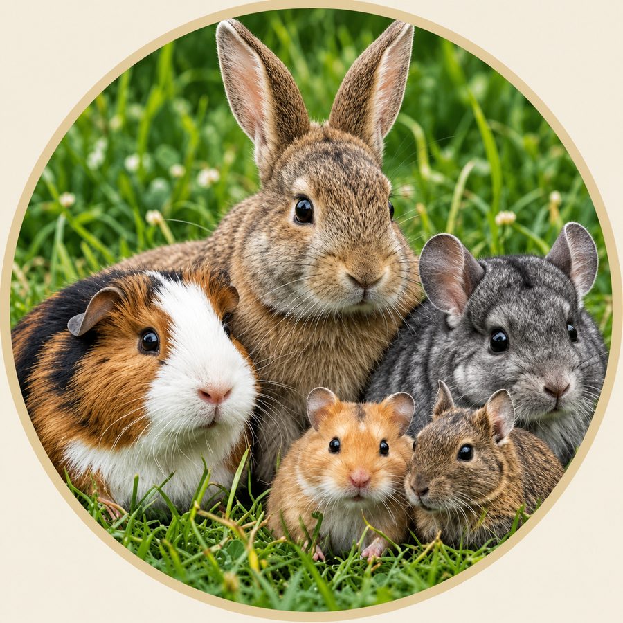 Lapin, cochons d'Inde, chinchilla et hamster dans l'herbe