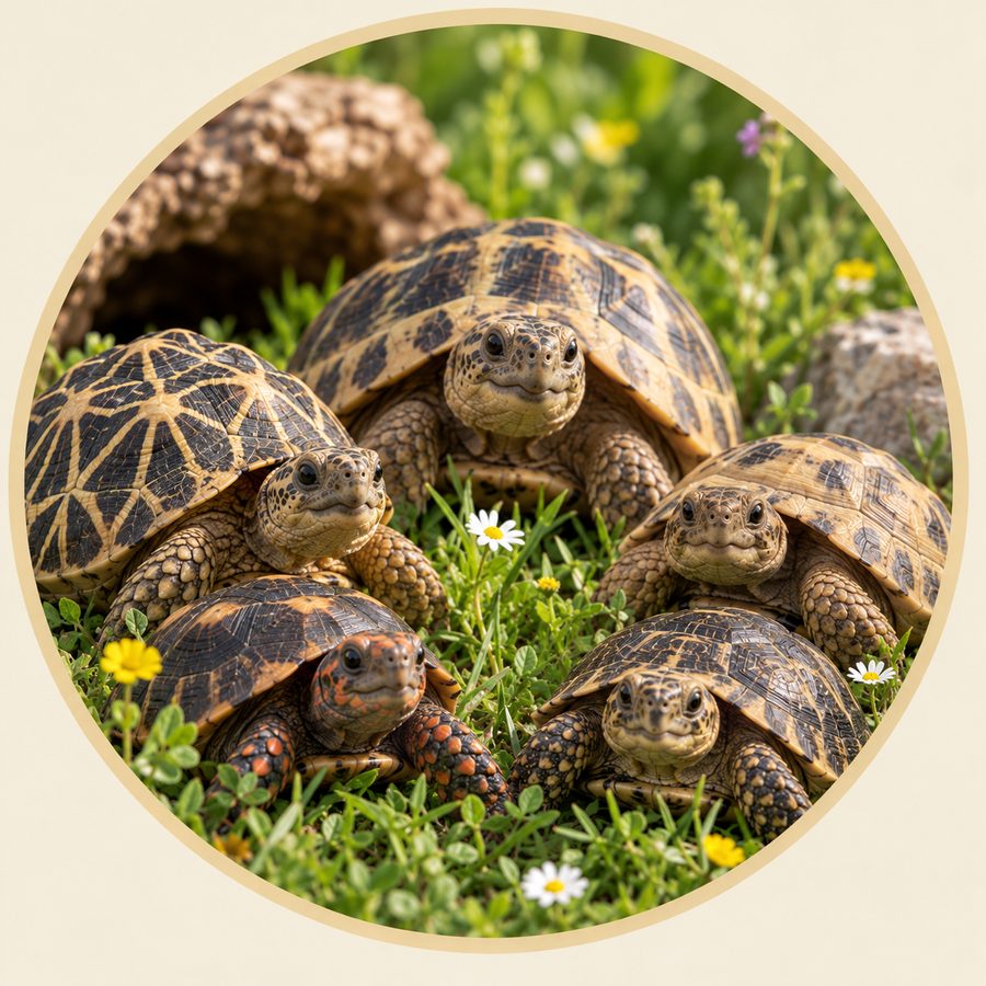 Tortues de terre dans l'herbe fleurie
